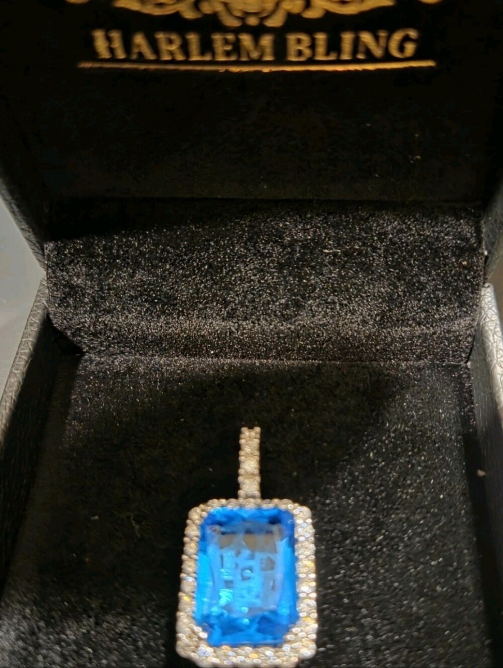 Iced Out Solid 925 Sterling Silver Natural Blue Sapphire & Moissanite Pendant - Picture 4 of 12